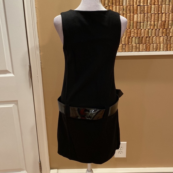 NWT. Love Wool Black Drop Waist Dress with Patent Belt & Front Pockets - Picture 5 of 16